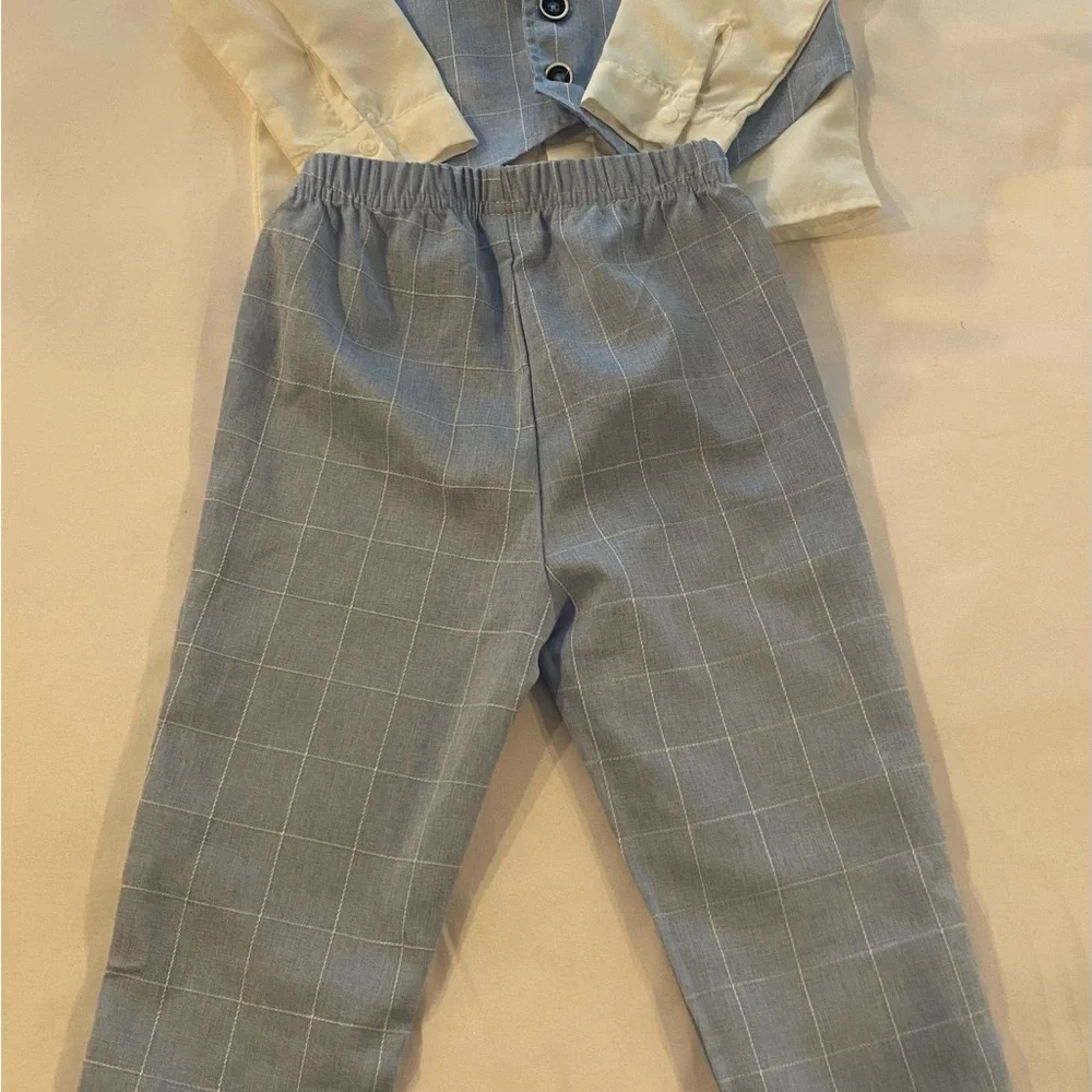 Othr Light Blue Plaid Vest with Matching Bow Tie
